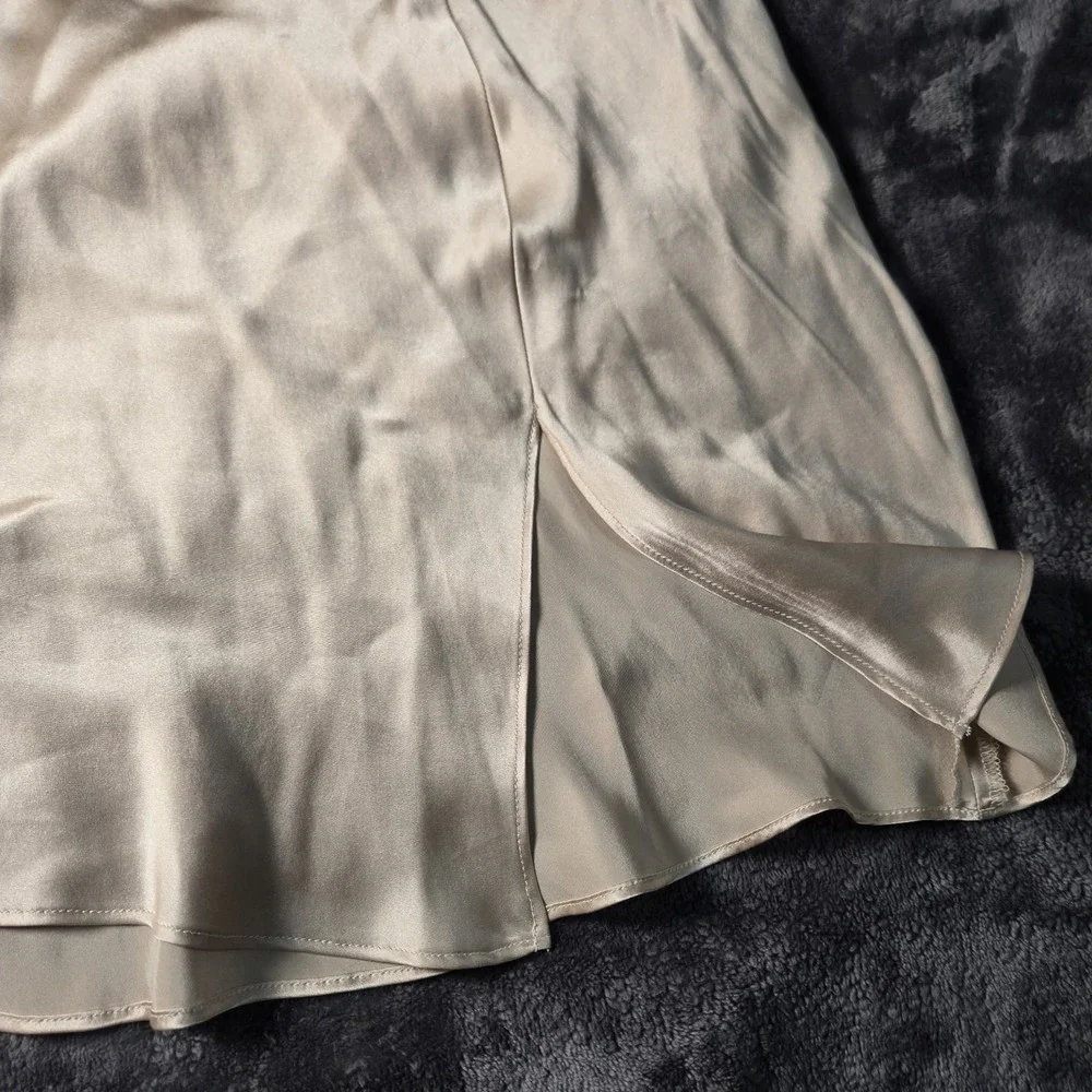 Amanda Uprichard Duval Dress Size Large  Light Bone 100% Silk Small Pull See Pic